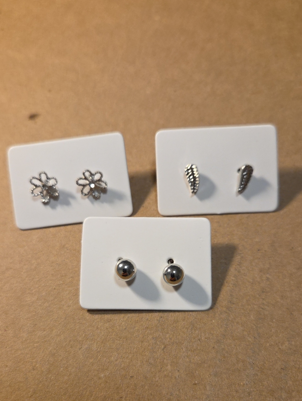 Sterling Silver Stud Earring Trio - Silver